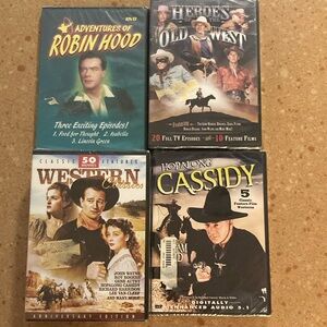 DVDS. NEW, 78 Classic western and Robin Hood. John Wayne, Ronald Reagan etc.